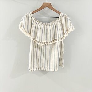 Artisan NY Off Shoulder Blouse Blue Off White Size Medium